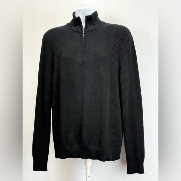 CALVIN KLEIN Men's Black mock neck 1/4 zip pullover sweater size L - Picture 6 of 14